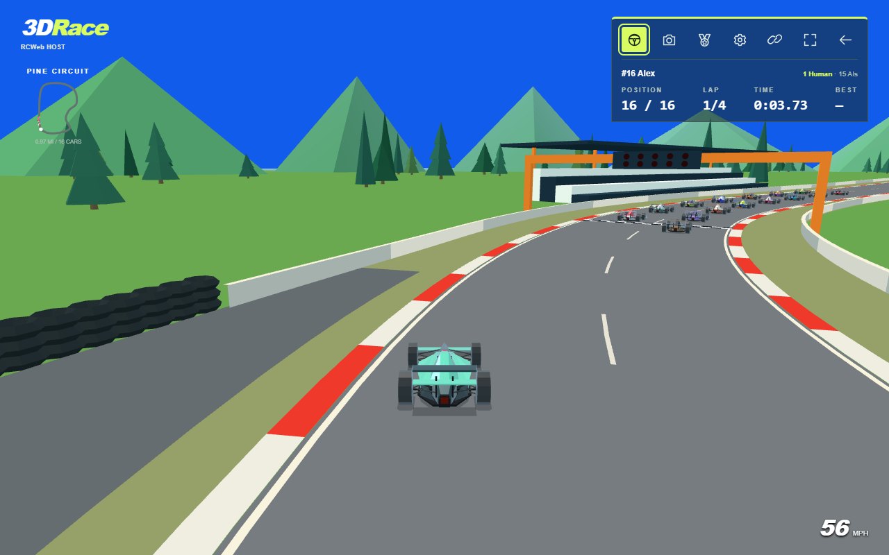 Driving and race information Chase-camera driving, race information, track map and speed display