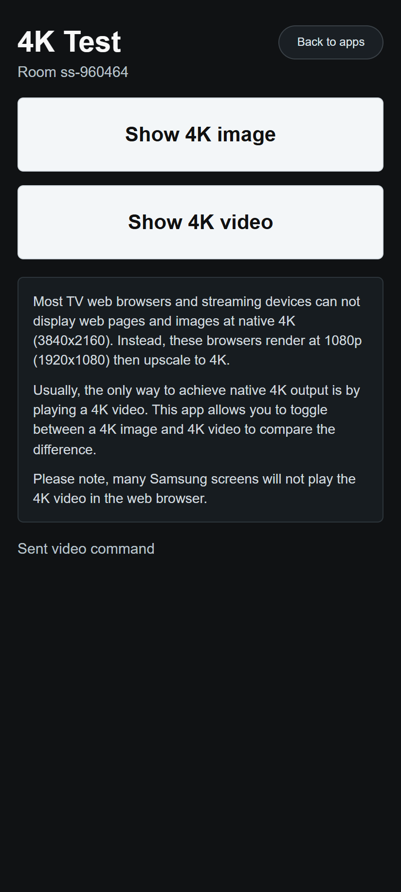 Switching tests Image control focused while the video test is active