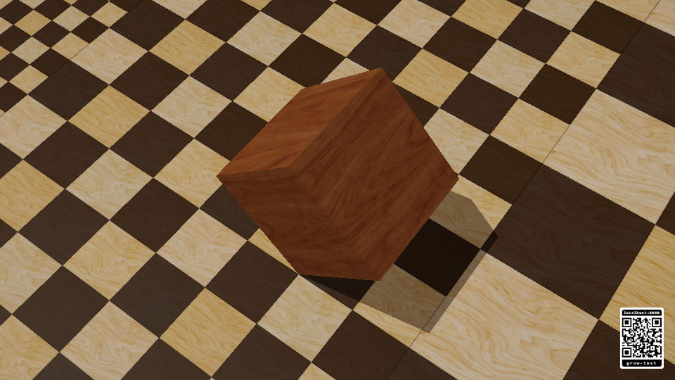 Walnut cube rolling across square cream and chocolate wooden floor tiles