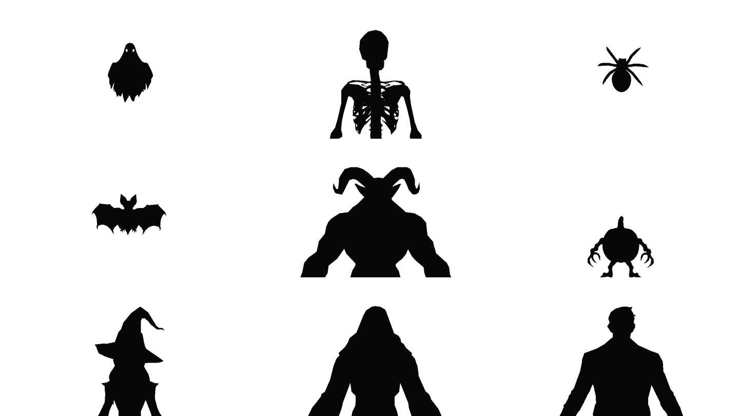 Nine animated characters casting shadows onto the window