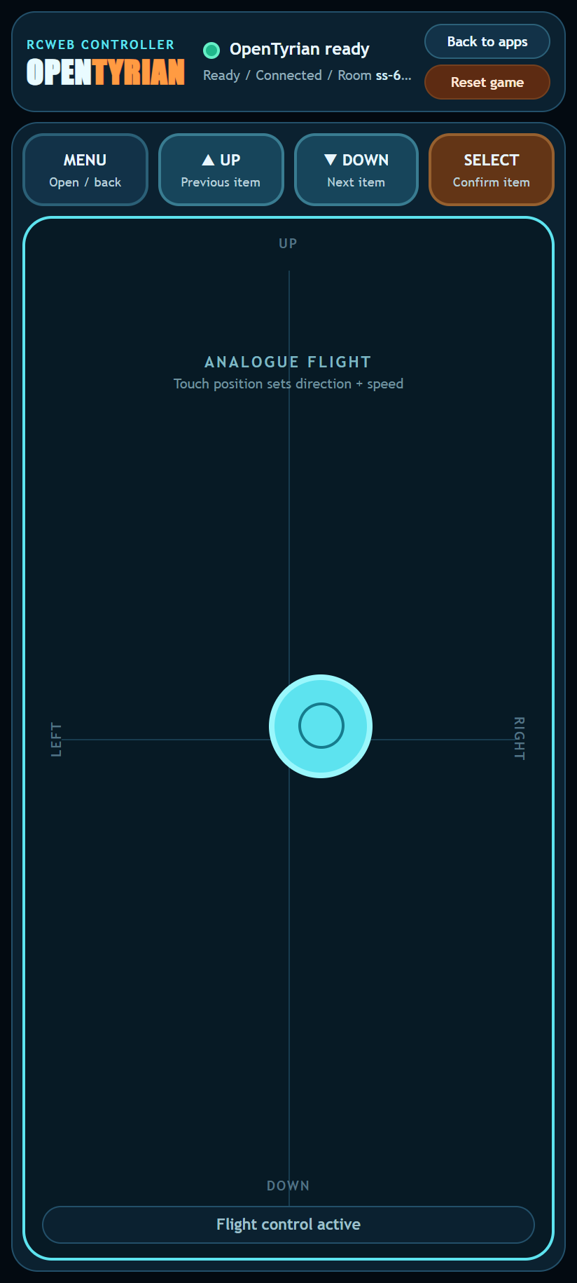 Phone flight pad steering during the Tyrian mission