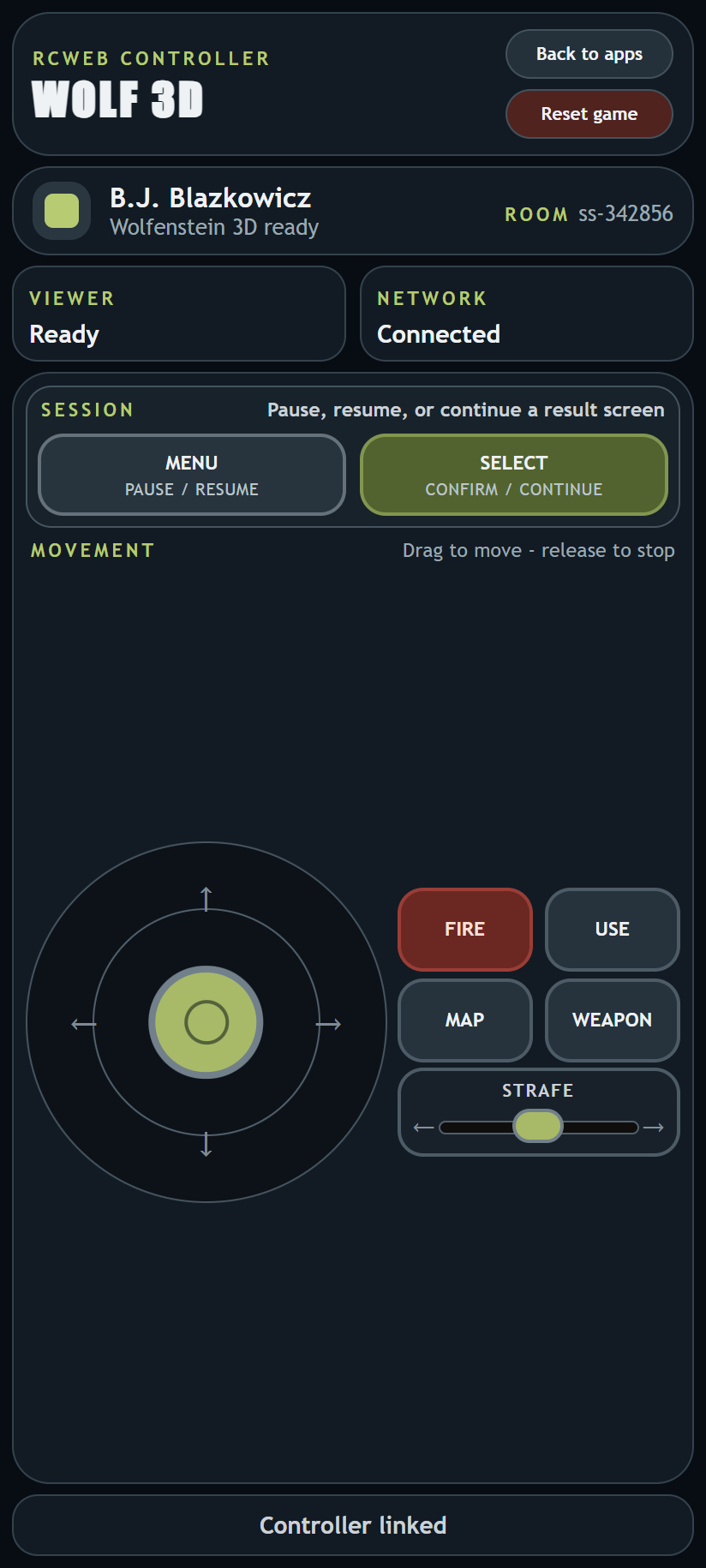 Wolfenstein movement controller linked